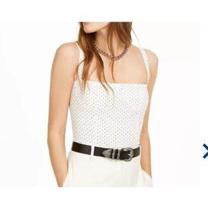 DANIELLE BERNSTEIN Womens White Polka Dot Sleeveless Square Neck Crop Top